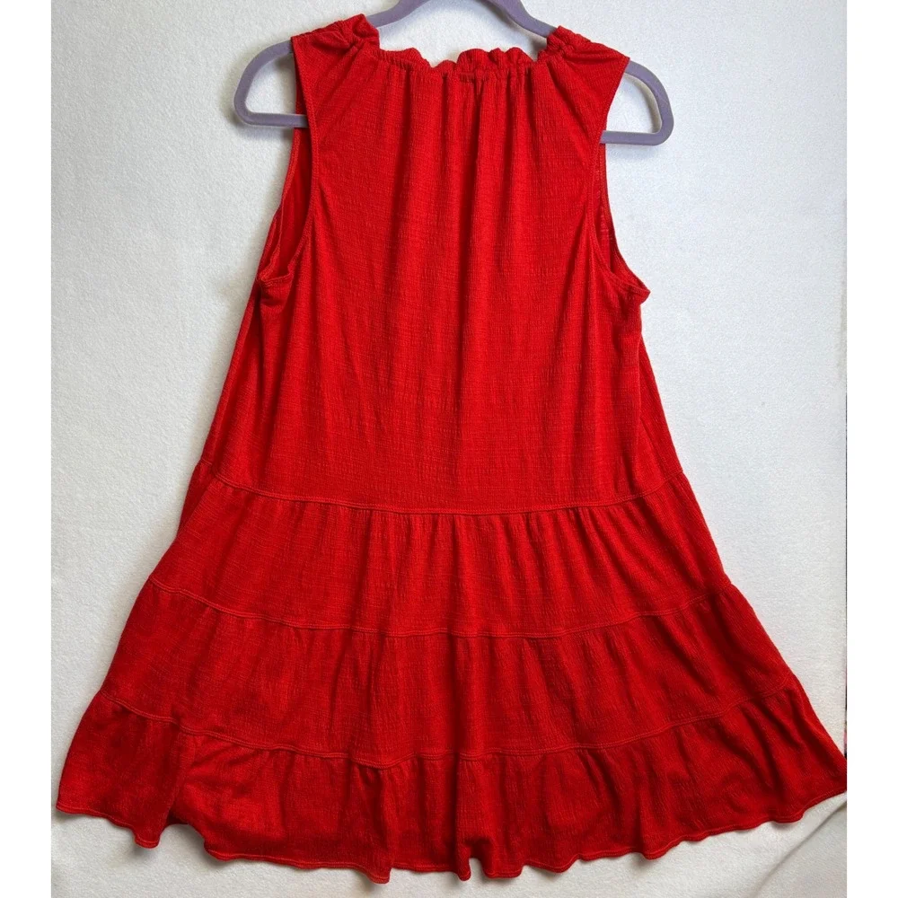 Max Studio Womens Red Tiered Sleeveless Mini Dress Tassel V-Neck size L - Picture 3 of 8